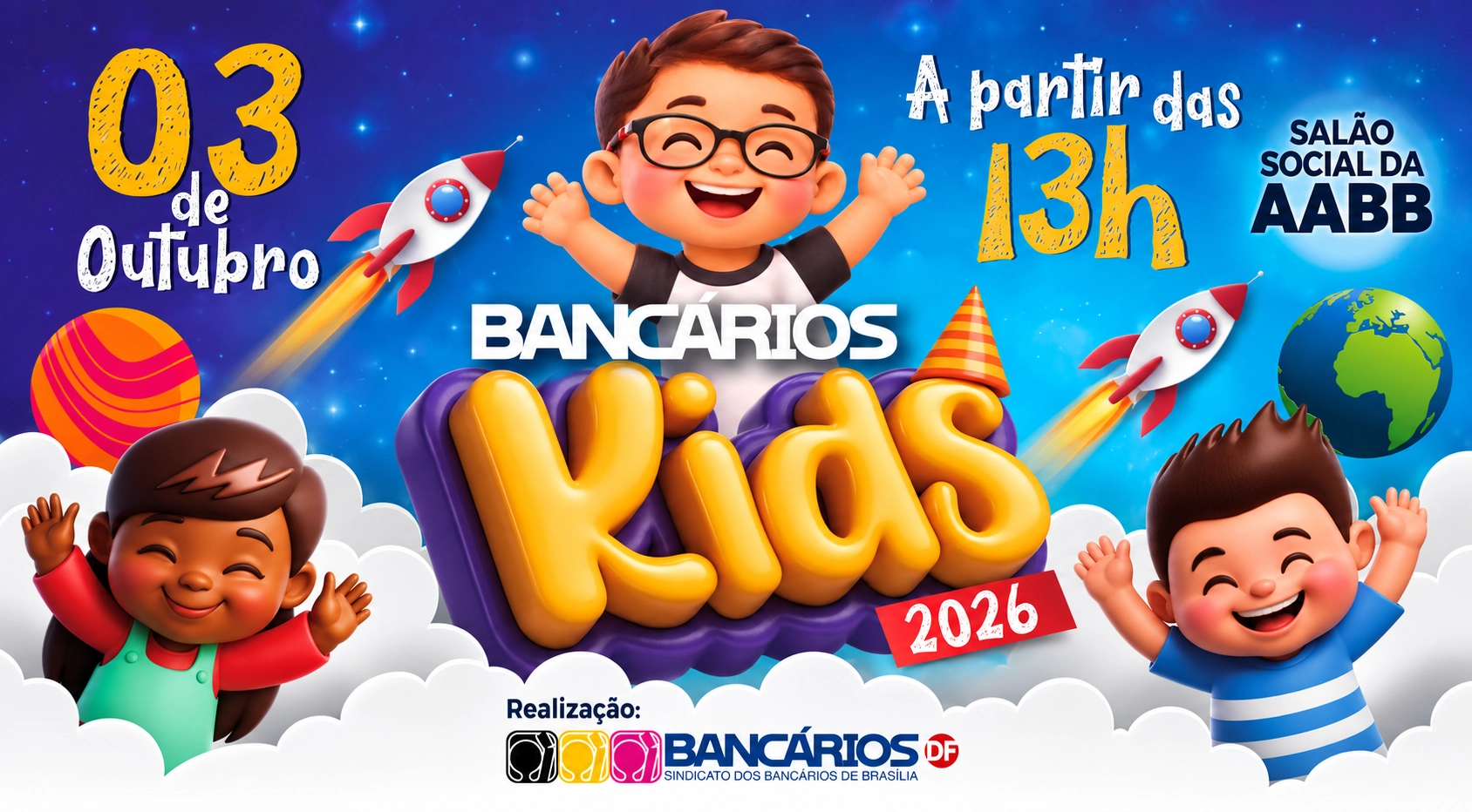 Bancários Kids 2026 vai reunir diversão e criatividade em uma tarde especial na AABB no dia 3/10